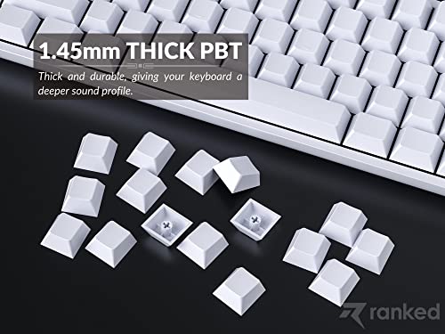 Ranked Zestaw Pustych Nasadek Klawiszy Premium | Grubość 1,4 mm PBT | Cherry Profile dla Klawiatury Mechanicznej (Biały, 139 Klawisze)