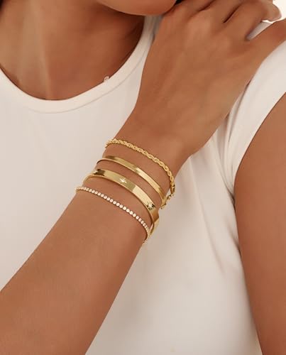 Gold Bracelets for Women 14K Gold Plated Stack Trend Bracelets Charm Paperclip Chain Cuban Link Layered Waterproof Bracelet Dainty Bracelet for Women Jewelry Gifts2