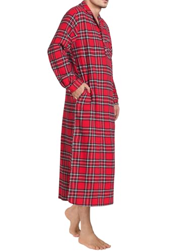 Men's Flannel Nightshirt Long Cotton Nightgown with Pockets2