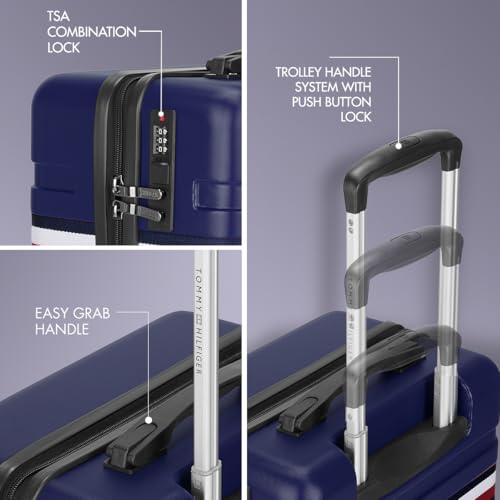 Image of Tommy Hilfiger Plastic Berlin Unisex Spinner Hard Luggage - Navy, 57Cm Cabin Bag with 4 Wheel Trolley