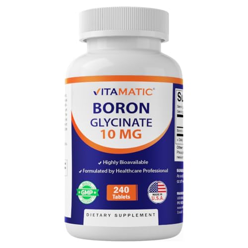 Vitamatic Chelated Boron (as Glycinate) 10mg 240 Tablets - Supports Hormone Balance Bone Health & Connective Tissue