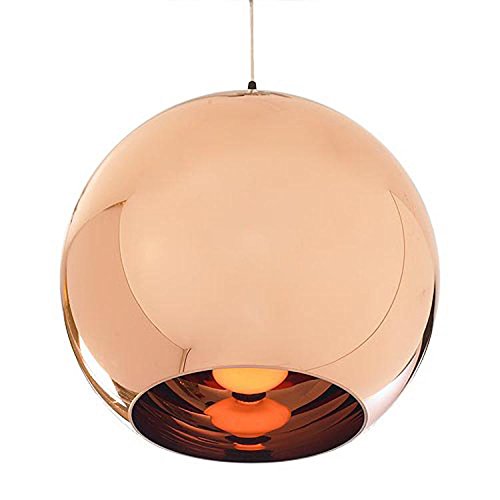 Esoes Originale Vintage Lampe Suspension Lustre Plafond Boule Abat-jour en verre plaqué Cuivre Poli Miroir, sans ampoule (Bronzé, 25cm)