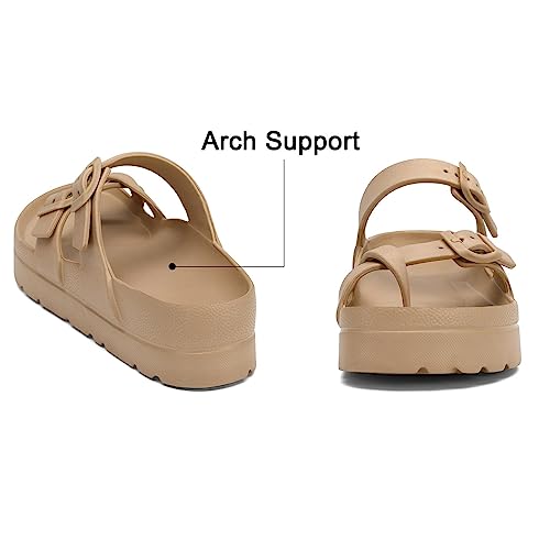 Image of TIKVAW Womens Arch Support Platform Sandals Comfort Slides Thick Soles Flat Sandals With Adjustable Buckle & Ultra Cushion