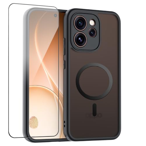 QUIETIP Magnetic Case for Oppo Reno 15 Pro with Screen Protector,[Compatible with MagSafe] Translucent Matte Drop Protection Cover,Black