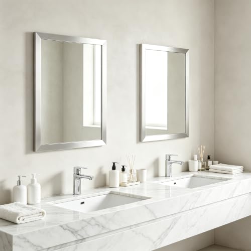 Image of Rectangular Wall Mirror 20x16 Inch Bathroom Mirror for Over Sink, Nickel