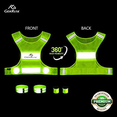 Goxrunx 2 Pack Reflective Vest Running Gear, Ultralight & Comfy Cycling Reflective Vests With Large Pocket & Adjustable Waist For Women Men, Night Runner Safety Vest + Hi Vis Armbands & Bag(Medium) #TOP1