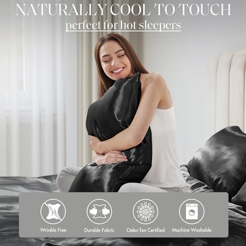 Image of Madison Park Essentials Satin Pillowcase Set of 2, Silky, Standard Black