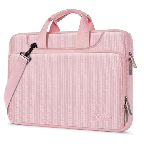 MOSISO 360 Protective Laptop Bag 13.3 inch, 13-14 inch Computer Bag Compatible with MacBook Air 13 inch/Pro 13 inch/Pro 14 inch,HP,Dell,Notebook, Laptop Carrying Case with Strap&Handle, Pink