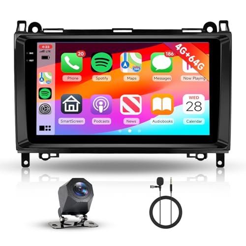 Hodozzy 4G+64G Radio para Mercedes-Benz B200 2008-2011 B Classe W169 W245 W639 Sprinter Viano Vito Android 9 Pulgadas InCell Pantalla Táctil GPS Carplay Android Auto, Radio Bluetooth DSP WiFi FM RDS