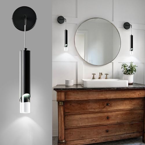 Image of Black Wall Sconces Set of Two Modern LED Wall Lights Acrylic Wall Lighting Bathroom Vanity Light Fixture Indoor Wall Fixture for Bedroom Bedside Corridor Hallway Living Room