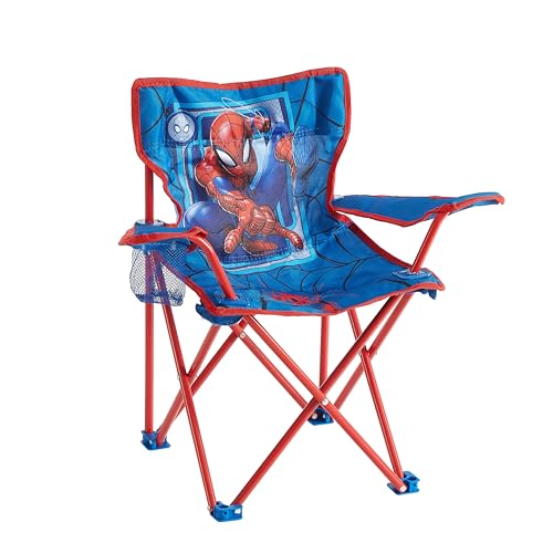 Marvel Spiderman Kids Folding Camp Chair with Cup Holder and Carry Case Portable Outdoor Chair for Camping Beach and Backyard Fun