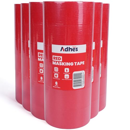 Image of Adhes No Residue Red Masking Tape, 36 Rolls x 2 Inch x 55 Yards, Clean Removal Painter's Tape for Painting, Labeling, Marking, Easy Tear, UV-Resistant