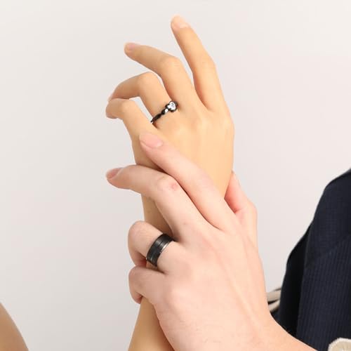 INBLUE Anillos de Promesa Personalizados para Parejas Anillo de Texto Grabado con Piedra Preciosa Corazón Anillos de Acero Inoxidable a Juego para Pareja en Boda de Compromiso - Juego Estilo 1 - imagen 4