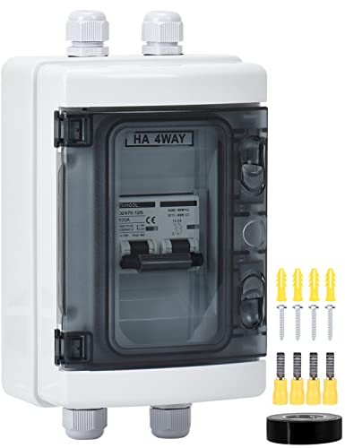 DC 12V Leitungsschutzschalter Trennschalter PV Solar Anlage Sicherungsautomat Gleichstrom 100A 2 Polig (DC12V-DC400V or AC110-400V) Mit IP65 Wasserdicht Gehäuse