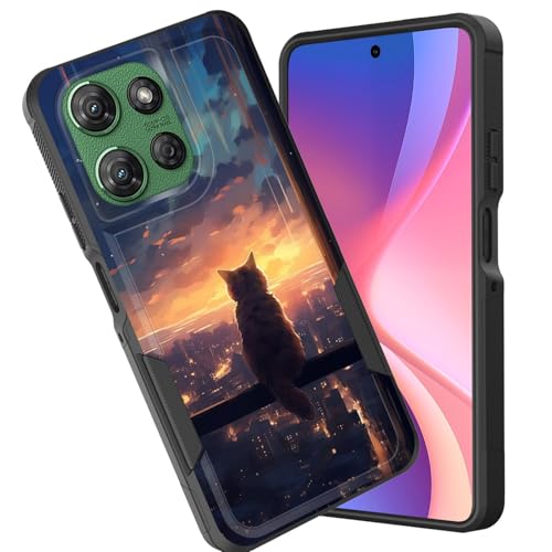 CICPLKSE for Moto G 5G 2025 Case,Dual Layer Heavy Duty Hybrid Shockproof Hard PC Soft Silicone TPU Bumper Protective Cover Case for Motorola Moto G 5G 2025 6.7",Cat Sitting on Window -  BSQH-Moto G 5G 2025-FBA-14