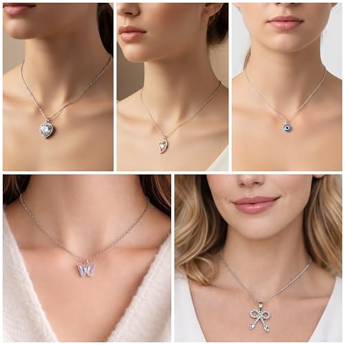 Image of 5 Pcs Necklace Combo Set for Women & Girls | Stylish Chain with Pendant Jewellery Set | Fashion Pendant Chains for Birthday, Anniversary & Valentine's Day Gift