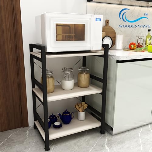 Image of WODENWAWE Multipurpose Microwave Oven, OTG Stand, Kitchen Storage Shelf, Microwave Oven Platform Rack, Top Color-Brown, Size-60x39.5x90CM (WW-12B) (White)
