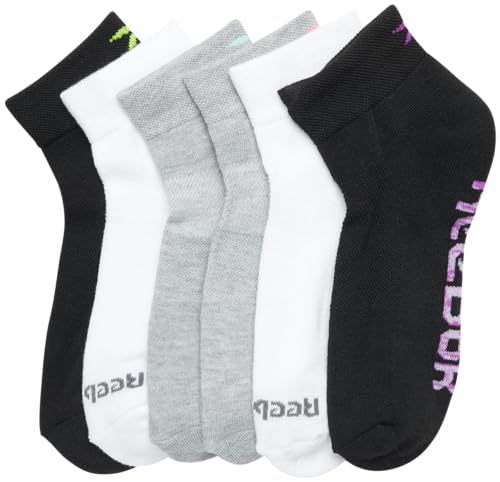 Image of Reebok Womens Quarter Socks 6 Pack Comfort Cushioned Athletic Socks | Moisture-wicking Fabric Keeps Feet Dry, Flexible Knit Hugs the Arch, Plush Footbed Absorbs Shock