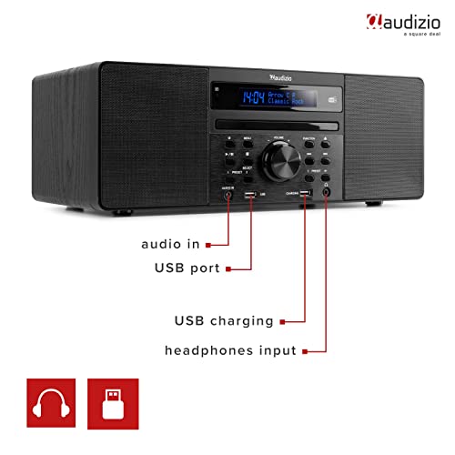 image for Audizio Prato Black DAB Radio with Bluetooth Compact Stereo Dual Speak