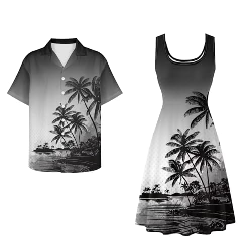 Image of Dreaweet Summer Dresses for Women A-Line Sleeveless Flowy Sun Dresses,Men's Casual Button-Down Shirts,Couple Matching Outfits