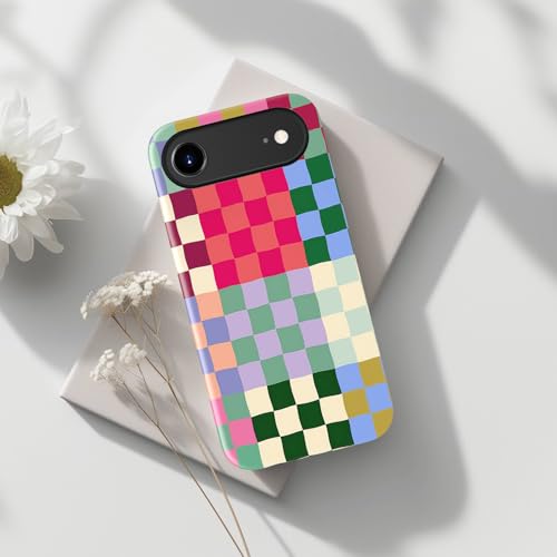 Image of Goodon for iPhone Air Case Cute - Wireless Charging Compatible - Dual-Layer Hard Shell + Silicone Cover - Protective Phone Case with Trendy Designs for Women - Patchwork Checkerboard