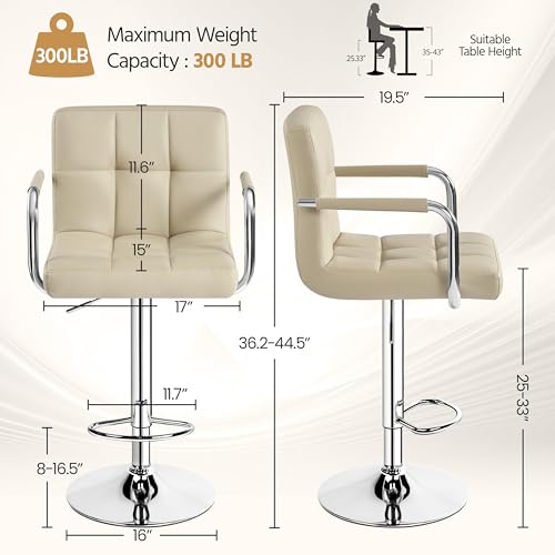 Image of Yaheetech Bar Stools Set of 4, Swivel with Backs, Adjustable Height, Khaki