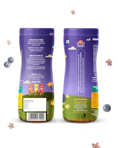 Image of Timios Melts Wholegrain Preservative Free Teething Puffs for Kids, Carrot & Cumin, Banana & Strawberry and Blueberry, Rich in Iron &Fiber, Travel Friendly, Healthy Snacks for Kids, Pack of 9, 50g Each