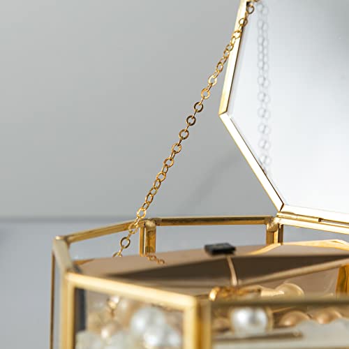 Giadun Glass Vintage Jewelry Box, Golden Geometric Jewelry Display Organizer Box Vanity Lidded Box Home Decor Accent Decorative Box For Storage Trinket Rings Bracelet #TOP6