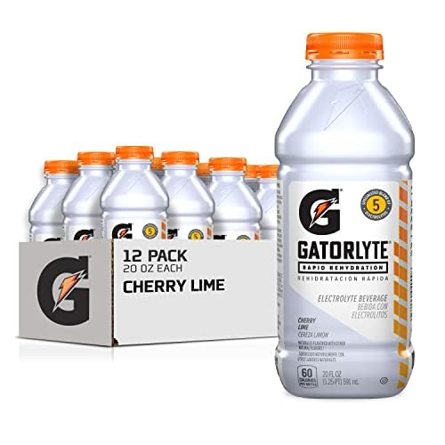 Gatorlyte Rapid Rehydration Electrolyte Drink, Cherry Lime, 20 fl oz Bottles (12 Pack), Specialized Blend of 5 Electrolytes, Lower Sugar, No Artificial Sweeteners, No Artificial Flavors, Gatorade, Hydration