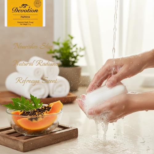 Image of Devotion | PAPAYA Natural Bath Soap | Pack of 6 | 75g | Moisturizing & Nourishing | Gentle Cleansing