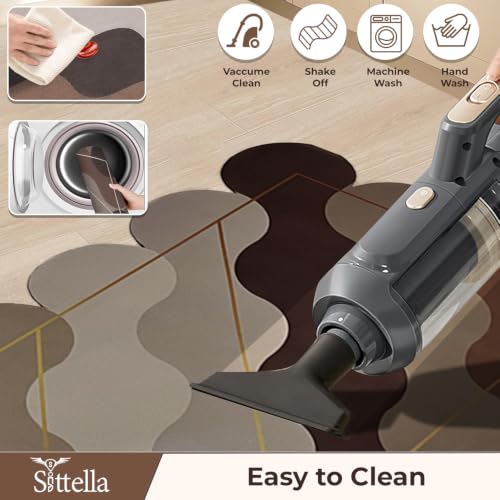 Image of SITTELLA Rubber Kitchen Mats Set, 120x40cm & 40x60cm, Wave Print | Anti-Skid, Water Absorbent, Rectangular, 2 Mats Set