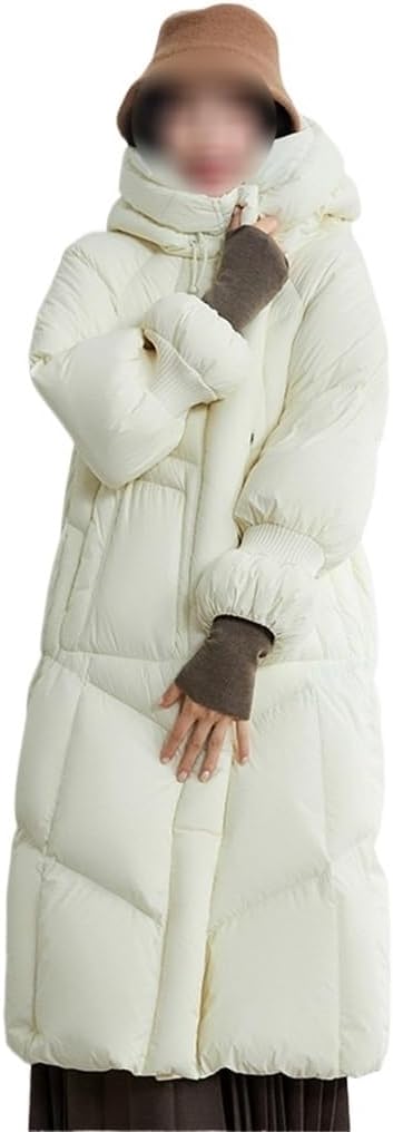 Hooded Mid Length Down Jacket Winter White Duck Down Thickened Warm Coat for Women