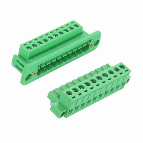 Image of sourcing map 10-Pin 5.08mm Pitch Pluggable Screw Terminal Block Connectors, PA66 300V 10A Through-Wall PCB Terminal with Panel Solderless Wiring Connectors 26-10AWG for Electronic