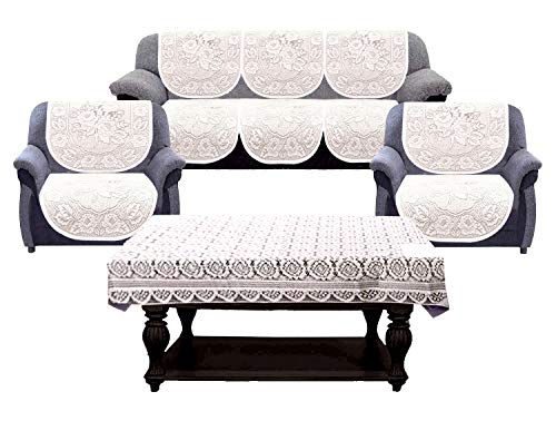 Kuber Industries Self Cotton 7 Piece 5 Seater Sofa Cover with Cen...