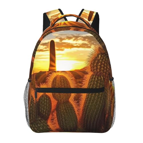 Casual Backpack for Women Men Sunset Cactus in Desert Lightweight Daypack Large Capacity Nurse Bag