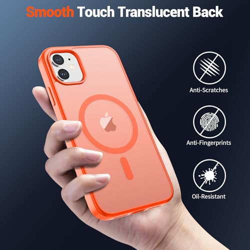 Image of SUPFINE Magnetic for iPhone 11 Case(Compatible with MagSafe)(Military Grade Drop Protection) Slim Translucent Matte Shockproof with Anti-Fingerprint Phone Case,Orange