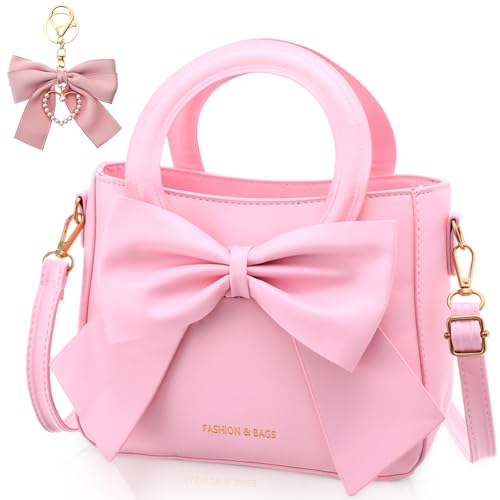 Abbylike Cute Purses for Women Leather Crossbody Bow Handbags Tote Shoulder bag with Bowknot