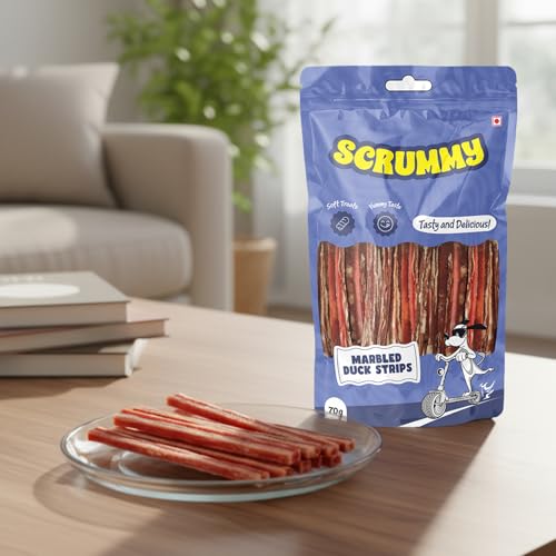 Image of Scrummy Marbled Duck Strips Dog Treats 70g Pack | Soft & Tasty Training Snacks | High Protein Healthy Chews for Puppies & Adult Dogs
