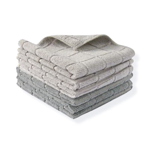 Maat Haus - Paños de Limpieza de Microfibra - Paños de Limpieza Multiusos - Bayetas de Microfibra Reutilizables - Pack de 6 (Beige - Gris/Cuadros, 30 x 30 cm)