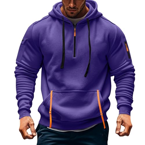 Fall Winter Quarter Zip Hoodie Men Pullover Tactical Sweatshirt Vintage Long Sleeve Casual Hoodies with Pockets