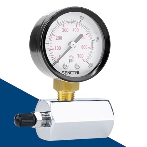 senctrl 0-100 psi gas pressure test gauge 234 dial size 3434 fnpt connection brass valve chrome plated steel body assembly