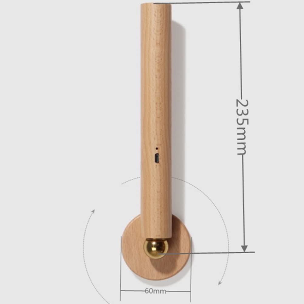 Applique da Parete Moderna a LED per Interni, Effetto Legno, 3W, orientabile a 350°, con Interruttore Touch e Spina, Cavo USB. Ideale per Camera da Letto, Comodino, Soggiorno, Stud