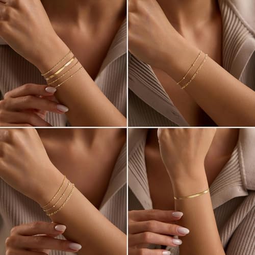 Image of adoyi Gold Bracelets for Women, 14K Gold Plated Stackable Bracelet Stack Set Adjustable Charm Paperclip Chain Cuban Link Layered Waterproof Jewelry Sets Gifts for Womens 6.5 Inch