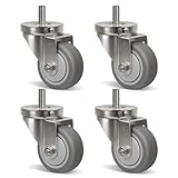 NINOSO Stainless Steel Caster Wheels, 3' Industrial Stem Casters Set of 4 Heavy Duty, Anti-Corrosion Rubber Caster Wheels for Hospitals Food Labs(4 Swivel)