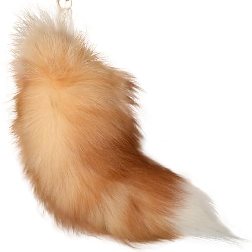 Pesoncarl Coda di volpe 15,75 pollici coda animale shaggy coda finta pelliccia realistica porta portachia clinica decorativa coda therrian per lo zaino in borse cosplay, oro, portachiavi in finto