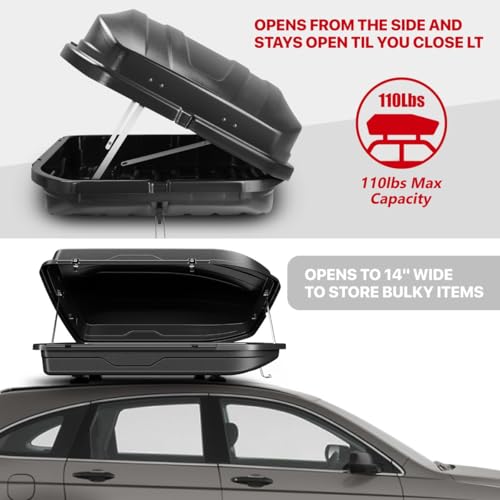Image of DNA MOTORING Rooftop Cargo Box, 13 Cubic Ft 110 lbs Capacity, Car Top Cargo Carrier Hard Shell Weatherproof Lockable Heavy Duty Car Top Storage Case Roof Box, 56.3 inch L x 36.8 inch W x 16.25 inch H, PT-ZTL-8188