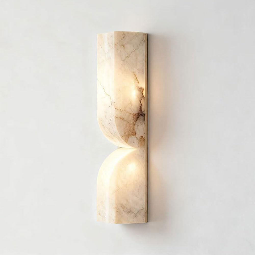 GUOGUOSM Nordic Industrial Style LED Wall Lamp, 13.7in Alabaster Wall Sconce, Natural Marble Indoor Wall Light, Entrance Bedside Corridor Decorative Lighting Fixtures