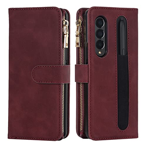 Jaorty Fit Samsung Galaxy Z Fold 4 5G Case Wallet With S Pen Holder For Women,Samsung Galaxy Z Fold 4 Phone Case With Card Holder,Crossbody Lanyard Strap Zipper Pu Leather Case For Z Fold 4,Burgundy #TOP6