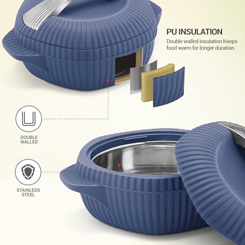Image of MILTON Oyster Reg. Gift Set PU Insulated Casserole, Set of 3 (860 ml, 1275 ml, 1910 ml), Royal Blue, BPA Free, Food Grade, Hot and Cold, Easy to Carry, Easy to Store, Chapati, Roti, Curd Maker