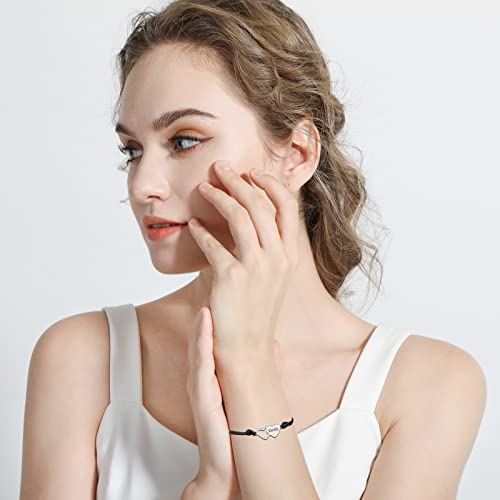 INBLUE Custom Matching Heart Bracelet Set, Personalized Name 2/3/4 Pieces Stainless Steel BFF Best Friend Bracelet Set, Friendship Gift for Sisters Best Friends Besties Women2